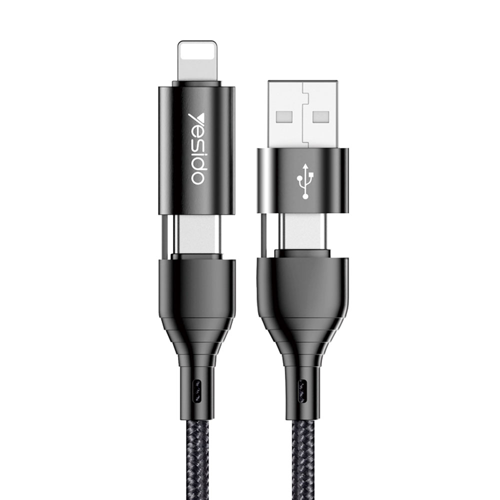 Мултифункционален кабел за телефон YESIDO USB/USB Type-C/iPhone (max 60W) - Image 2