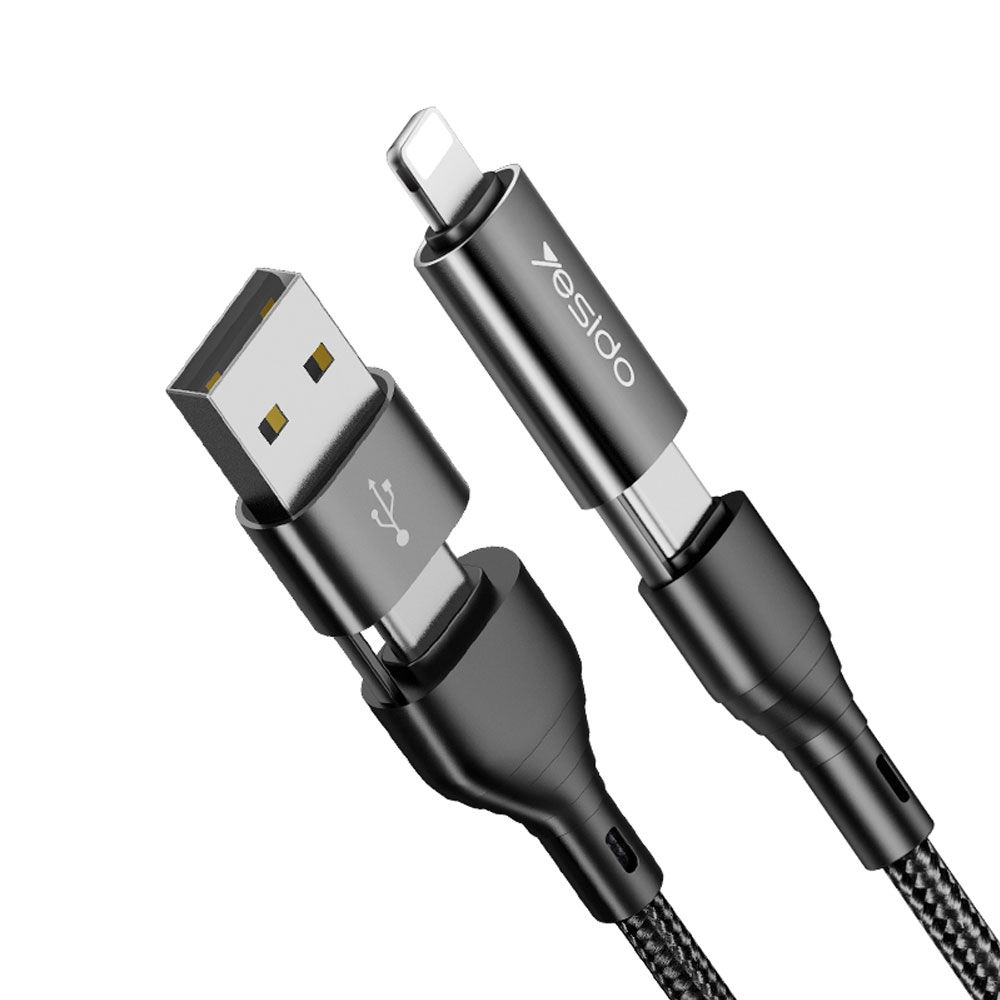 Мултифункционален кабел за телефон YESIDO USB/USB Type-C/iPhone (max 60W)
