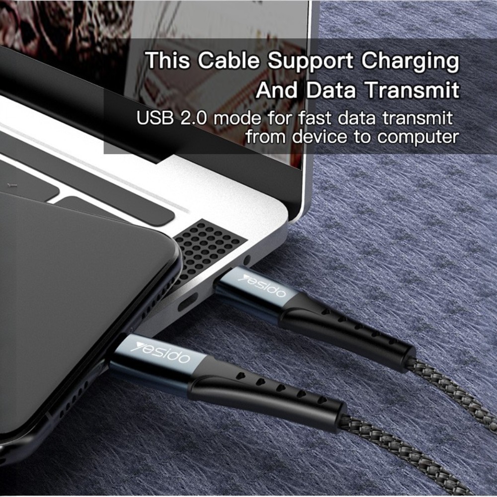 YESIDO USB Type-C to Type-C Phone Cable, 200 cm (max 60W), 5Gbps - Image 4