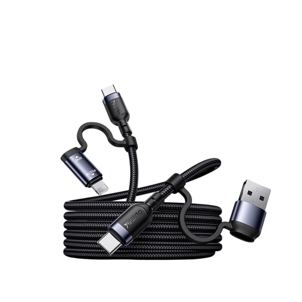 YESIDO Мултифункционален кабел за телефон USB/USB Type-C/iPhone (max 60W) - Image 2
