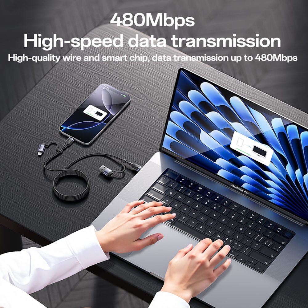 YESIDO Мултифункционален кабел за телефон USB/USB Type-C/iPhone (max 60W) - Image 4