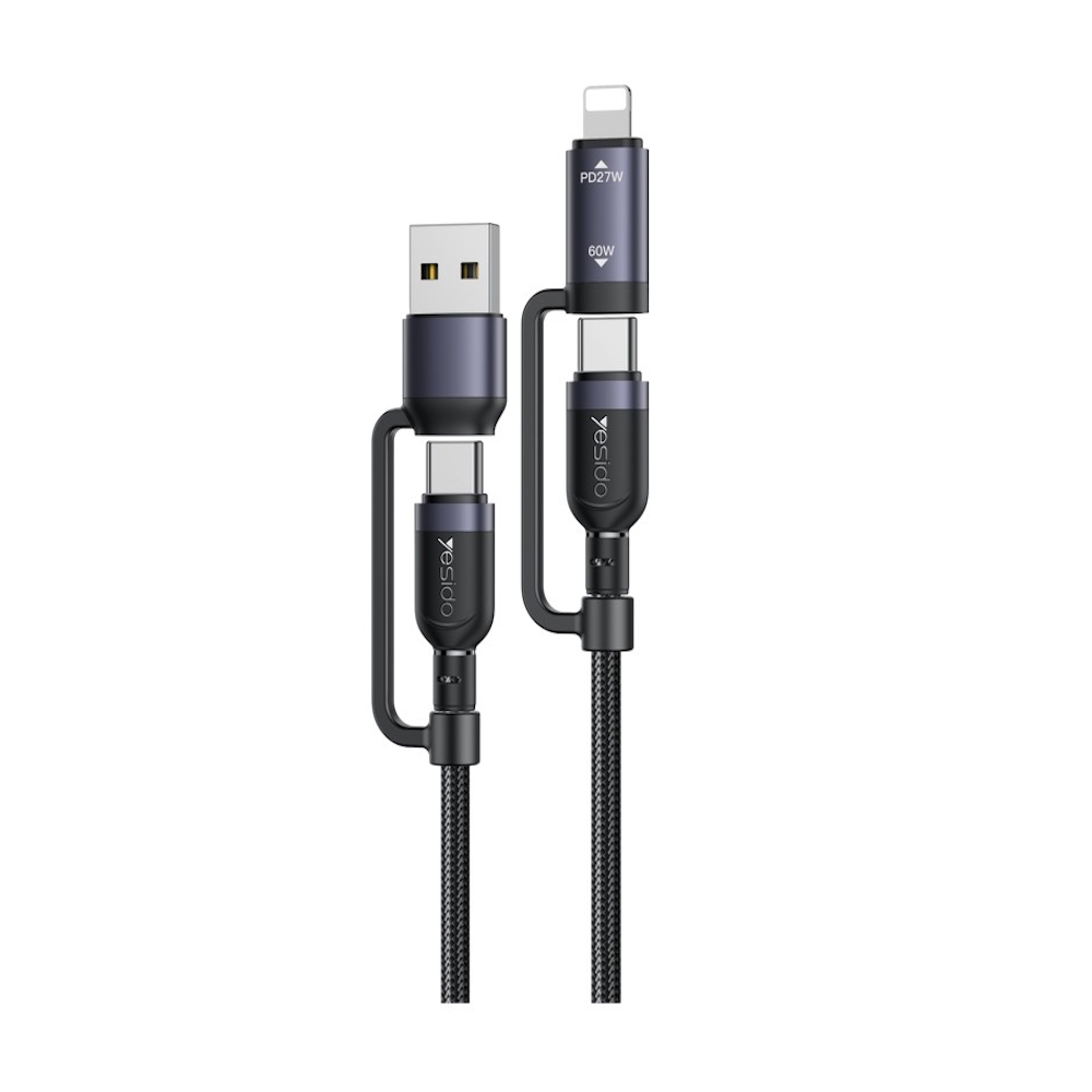 YESIDO Мултифункционален кабел за телефон USB/USB Type-C/iPhone (max 60W)